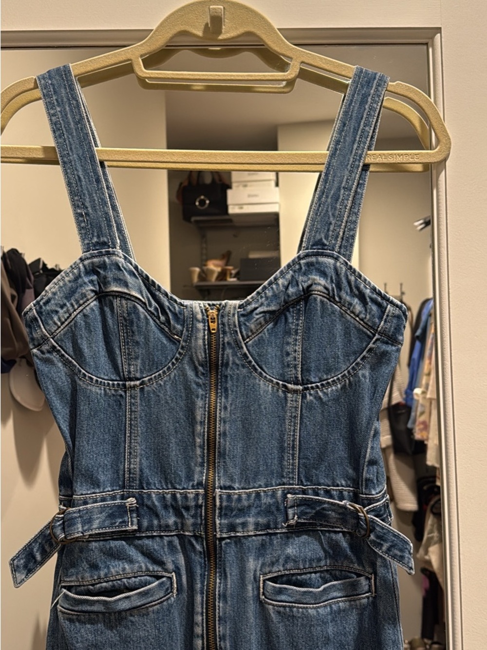 Etica Women's Blue Denim Jumper Dress with Front Zip